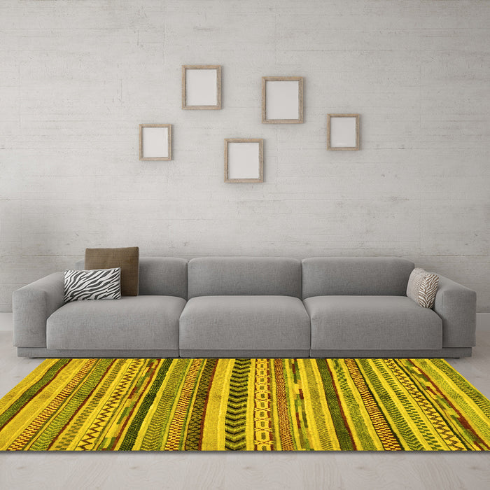 Machine Washable Abstract Yellow Modern Rug in a Living Room, wshabs2179yw