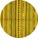 Round Machine Washable Abstract Yellow Modern Rug, wshabs2179yw