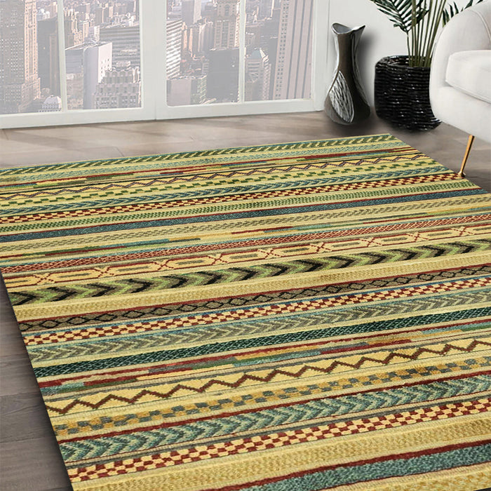 Abstract Metallic Gold Modern Rug in Family Room, abs2179