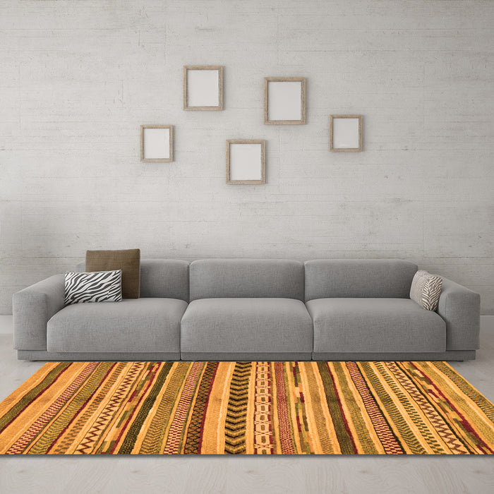 Machine Washable Abstract Orange Modern Area Rugs in a Living Room, wshabs2179org