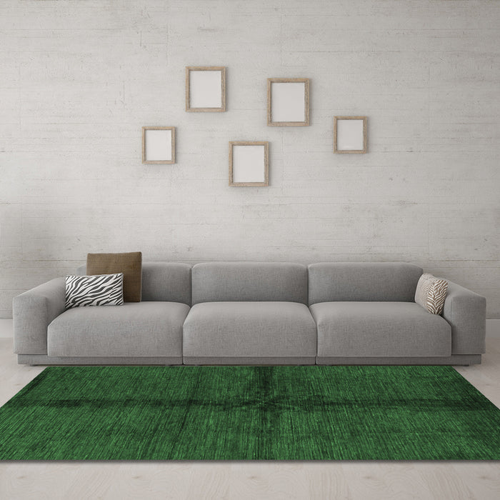 Machine Washable Abstract Emerald Green Modern Area Rugs in a Living Room,, wshabs217emgrn