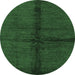 Round Machine Washable Abstract Emerald Green Modern Area Rugs, wshabs217emgrn