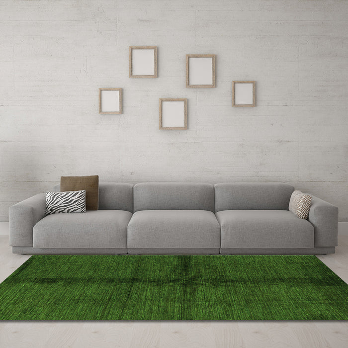 Machine Washable Abstract Green Modern Area Rugs in a Living Room,, wshabs217grn