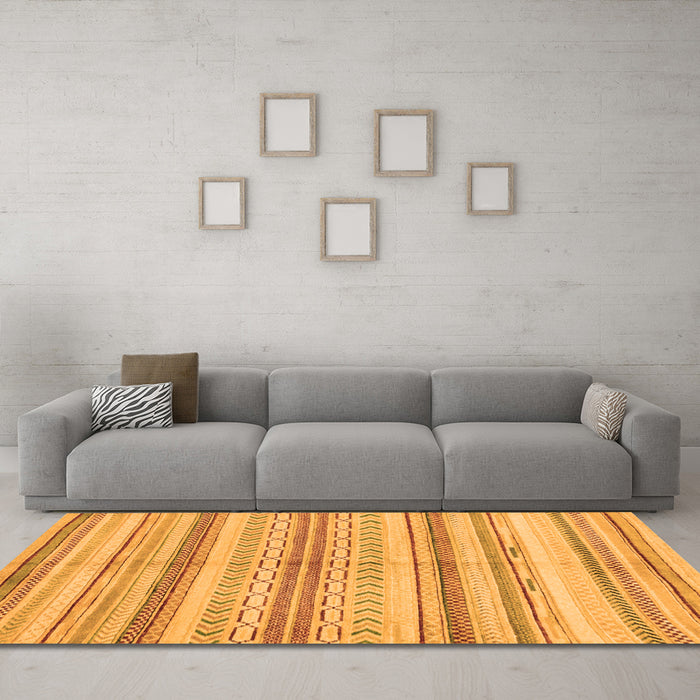 Machine Washable Abstract Orange Modern Area Rugs in a Living Room, wshabs2180org