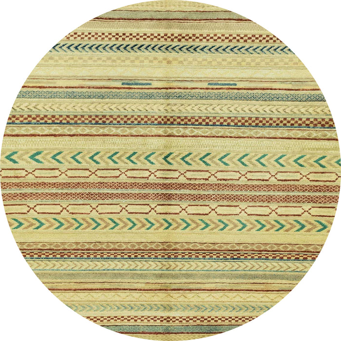 Round Abstract Chrome Gold Yellow Modern Rug, abs2180