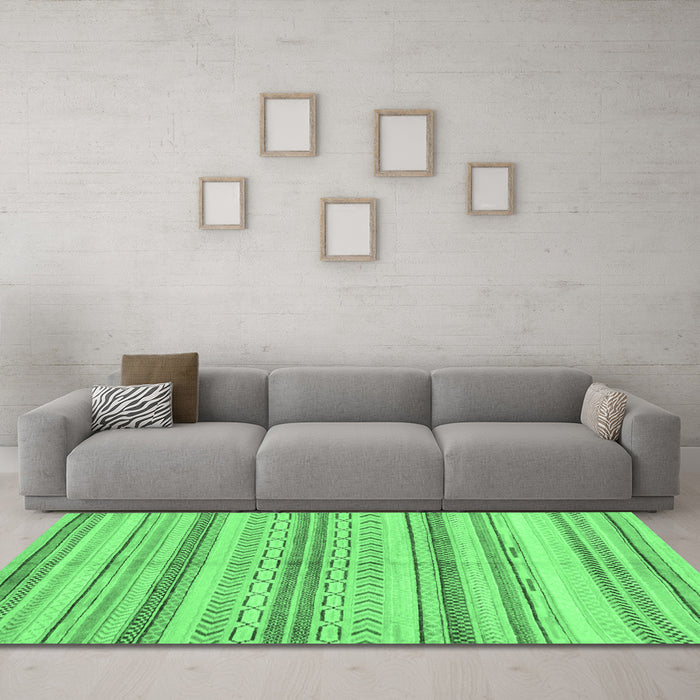 Machine Washable Abstract Emerald Green Modern Area Rugs in a Living Room,, wshabs2180emgrn