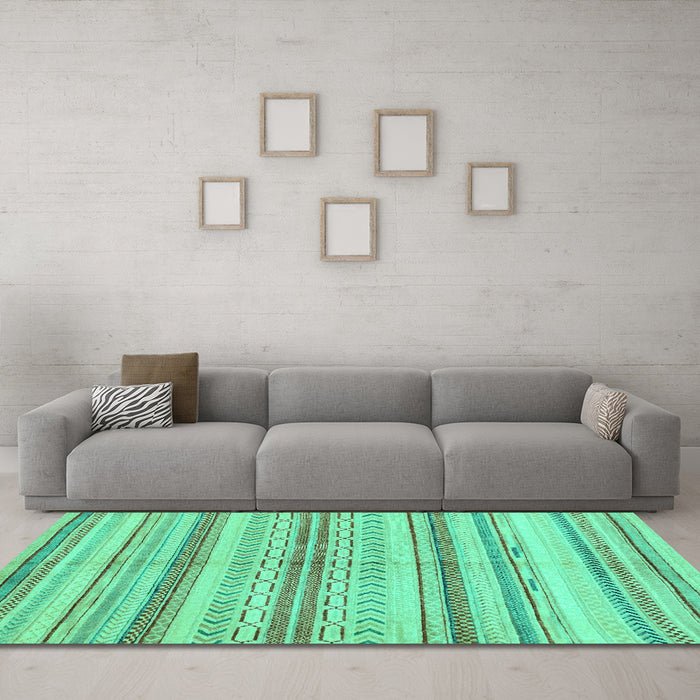 Machine Washable Abstract Turquoise Modern Area Rugs in a Living Room,, wshabs2180turq