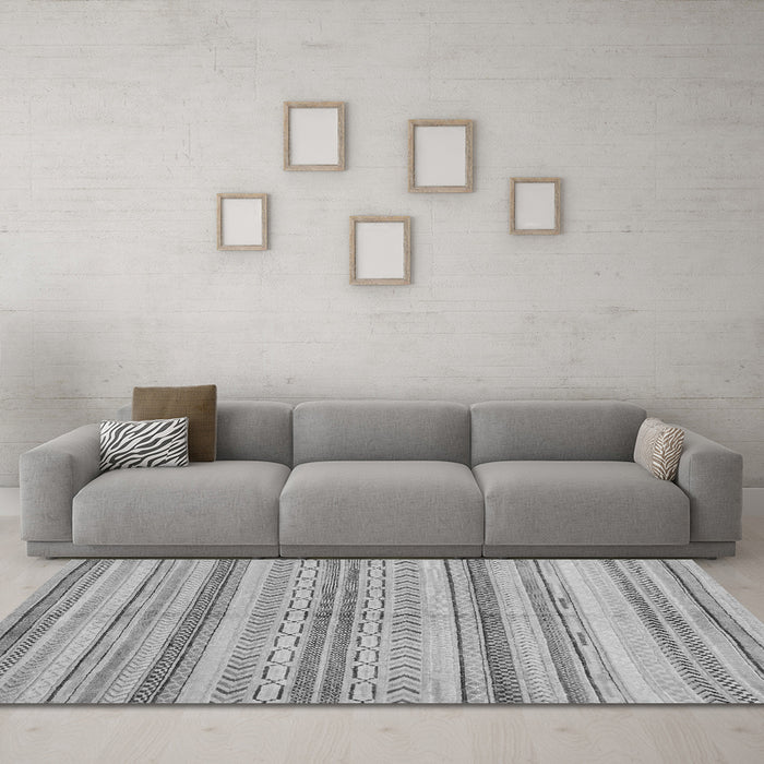 Machine Washable Abstract Gray Modern Rug in a Living Room,, wshabs2180gry