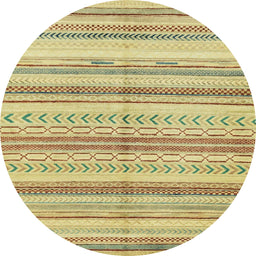 Round Machine Washable Abstract Chrome Gold Yellow Rug, wshabs2180