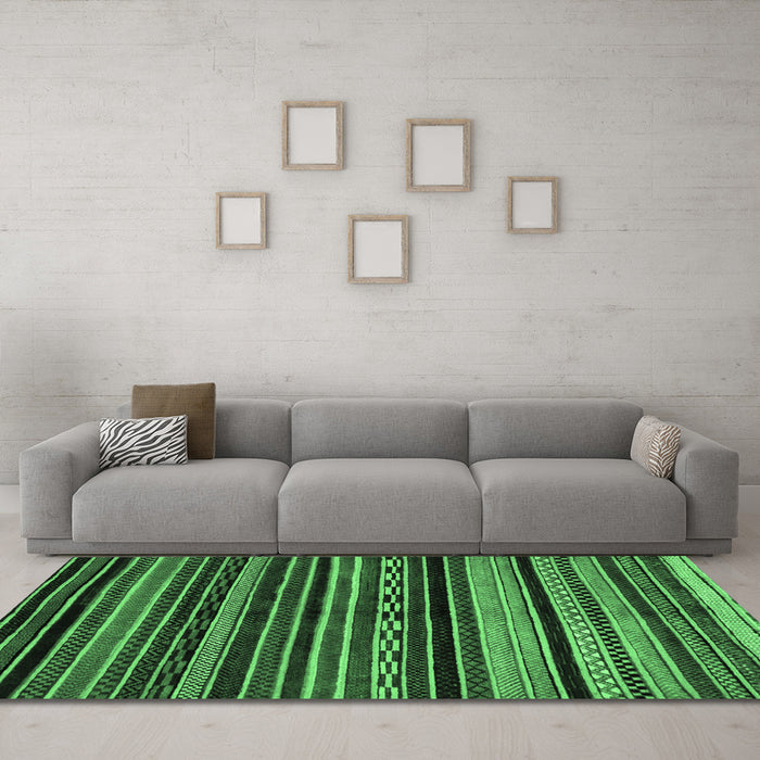 Machine Washable Abstract Emerald Green Modern Area Rugs in a Living Room,, wshabs2181emgrn