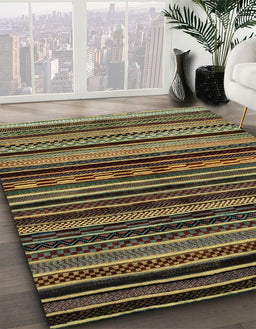 Abstract Copper Green Modern Rug in Family Room, abs2181