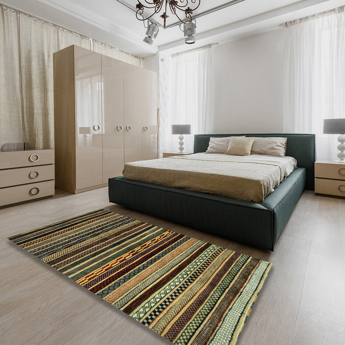 Machine Washable Abstract Brass Green Rug in a Bedroom, wshabs2181
