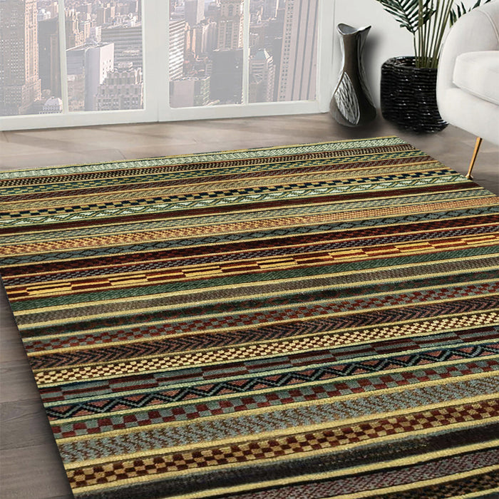 Machine Washable Abstract Brass Green Rug in a Family Room, wshabs2181
