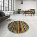 Round Machine Washable Abstract Brass Green Rug in a Office, wshabs2181