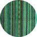 Round Machine Washable Abstract Turquoise Modern Area Rugs, wshabs2181turq