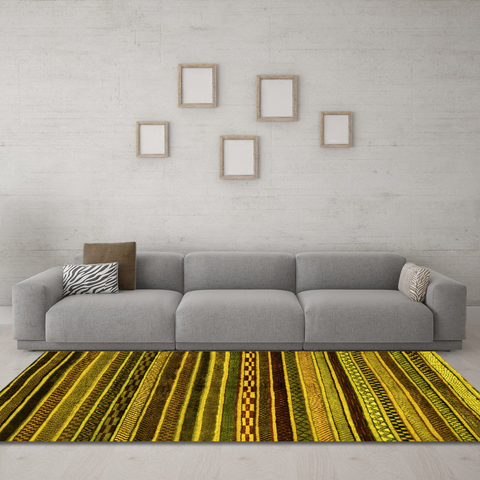 Machine Washable Abstract Yellow Modern Rug in a Living Room, wshabs2181yw