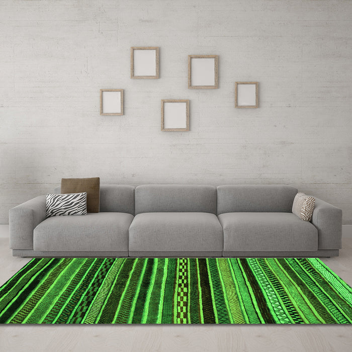 Machine Washable Abstract Green Modern Area Rugs in a Living Room,, wshabs2181grn