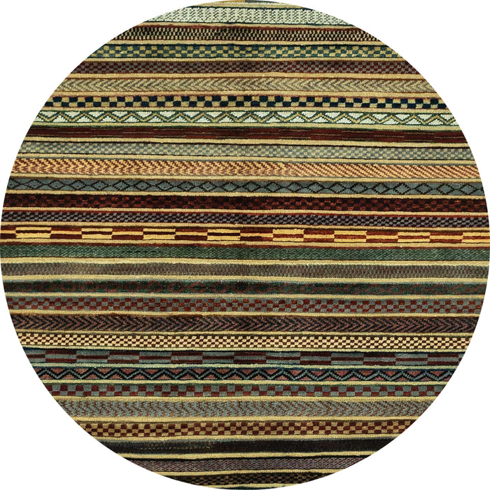Round Machine Washable Abstract Brass Green Rug, wshabs2181
