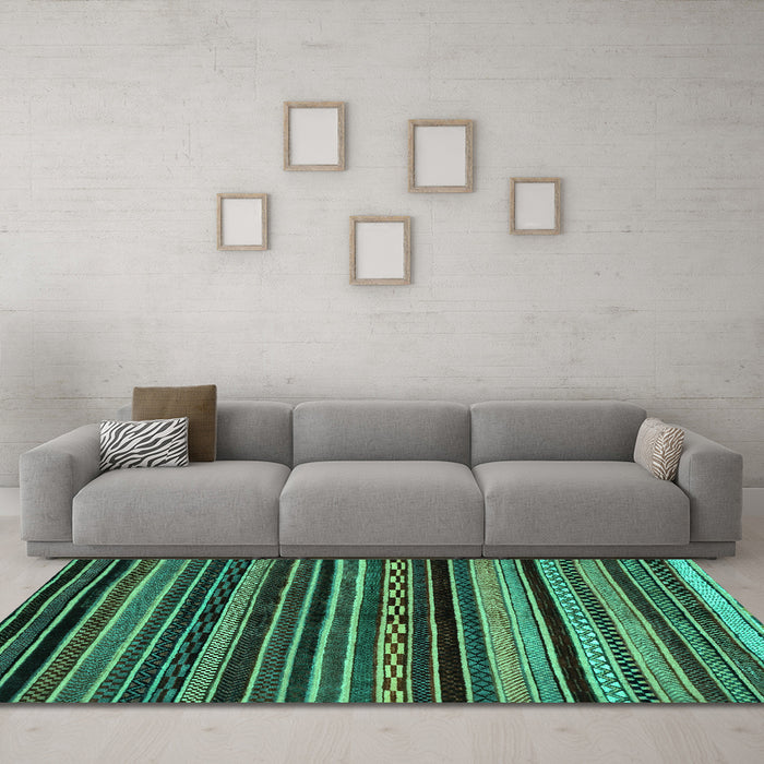 Machine Washable Abstract Turquoise Modern Area Rugs in a Living Room,, wshabs2181turq