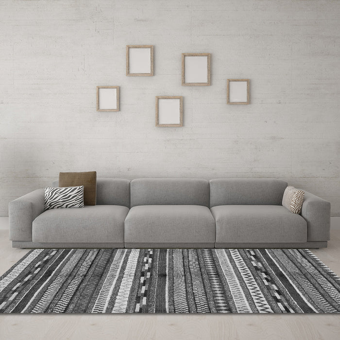 Machine Washable Abstract Gray Modern Rug in a Living Room,, wshabs2182gry