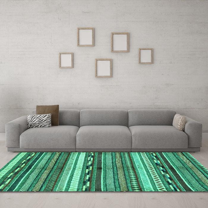 Machine Washable Abstract Turquoise Modern Area Rugs in a Living Room,, wshabs2182turq