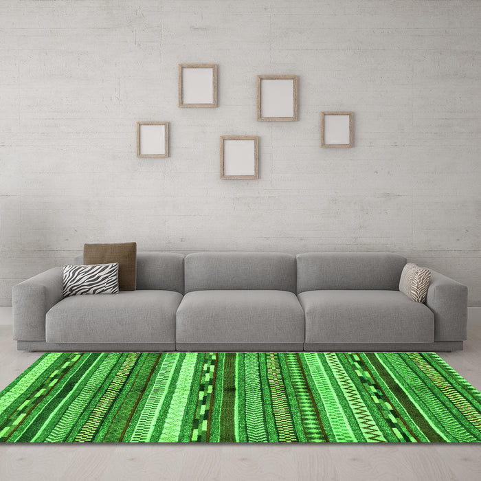 Machine Washable Abstract Green Modern Area Rugs in a Living Room,, wshabs2182grn
