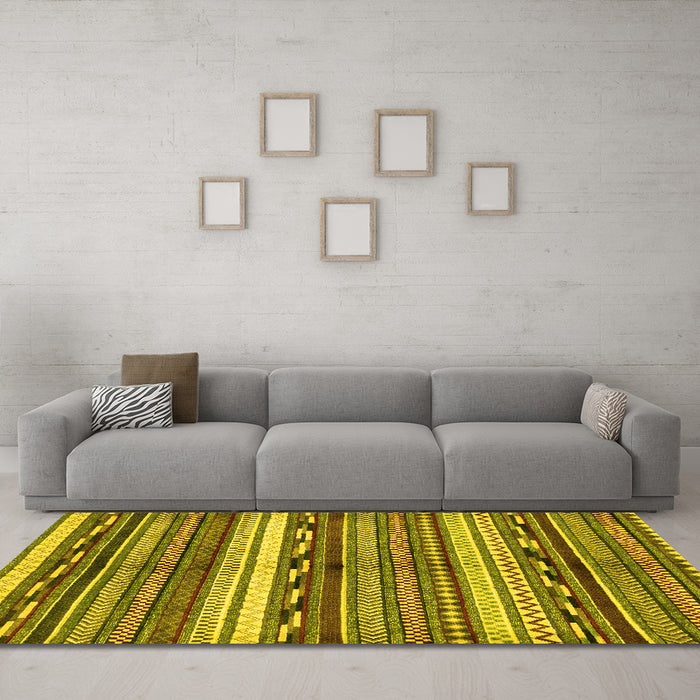Machine Washable Abstract Yellow Modern Rug in a Living Room, wshabs2182yw