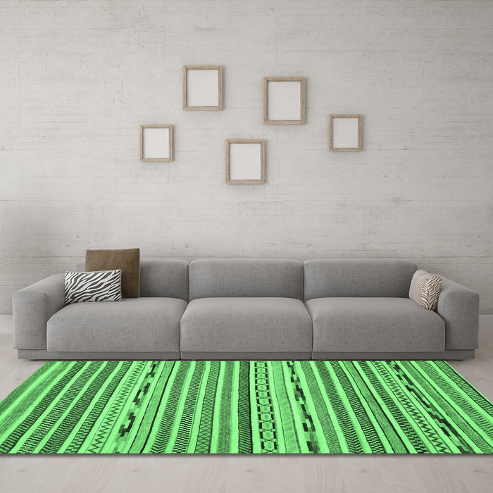 Machine Washable Abstract Emerald Green Modern Area Rugs in a Living Room,, wshabs2183emgrn