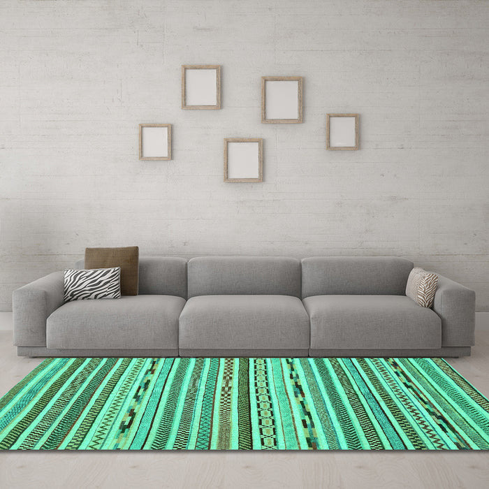 Machine Washable Abstract Turquoise Modern Area Rugs in a Living Room,, wshabs2183turq