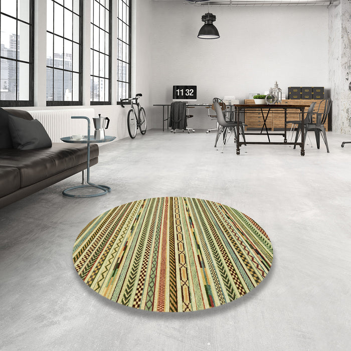 Round Abstract Oak Brown Modern Rug in a Office, abs2183