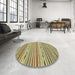 Round Abstract Oak Brown Modern Rug in a Office, abs2183