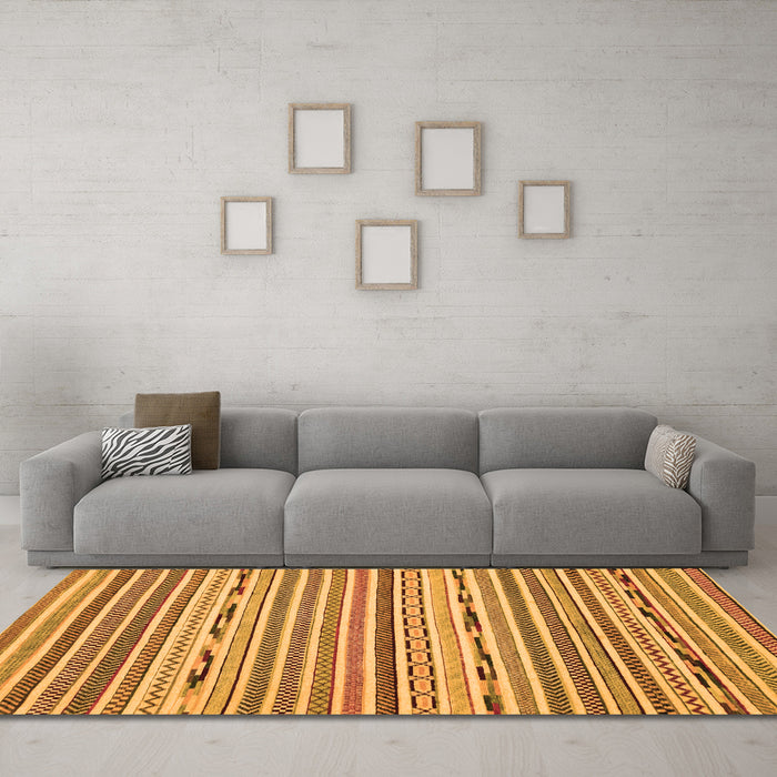 Machine Washable Abstract Orange Modern Area Rugs in a Living Room, wshabs2183org