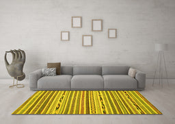 Machine Washable Abstract Yellow Modern Rug in a Living Room, wshabs2183yw