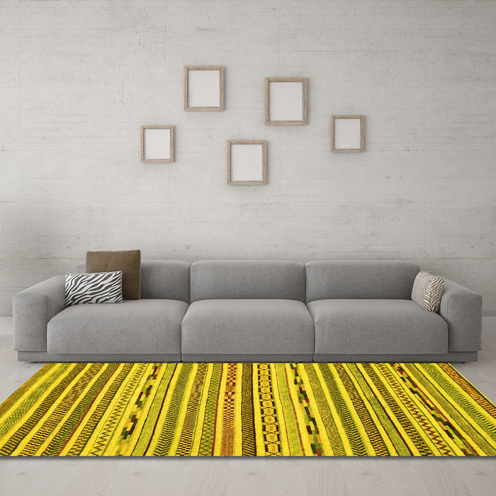 Machine Washable Abstract Yellow Modern Rug in a Living Room, wshabs2183yw