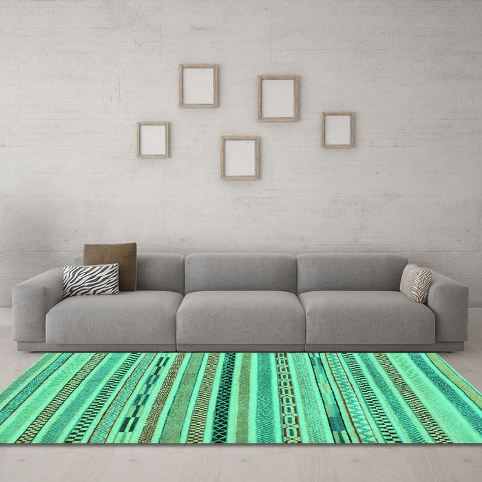 Machine Washable Abstract Turquoise Modern Area Rugs in a Living Room,, wshabs2184turq