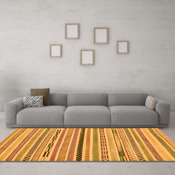 Machine Washable Abstract Orange Modern Area Rugs in a Living Room, wshabs2184org