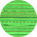 Round Machine Washable Abstract Green Modern Area Rugs, wshabs2184grn