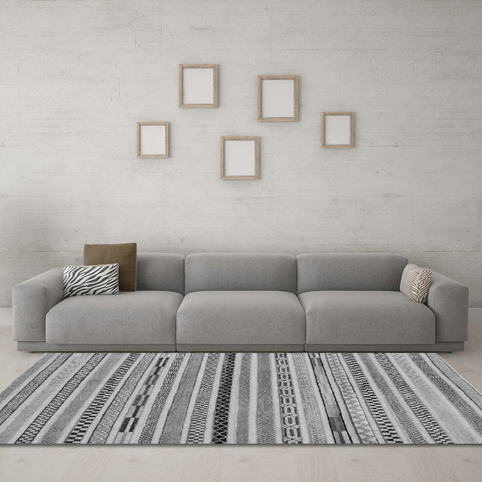 Machine Washable Abstract Gray Modern Rug in a Living Room,, wshabs2184gry