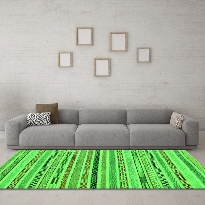 Machine Washable Abstract Green Modern Area Rugs in a Living Room,, wshabs2184grn