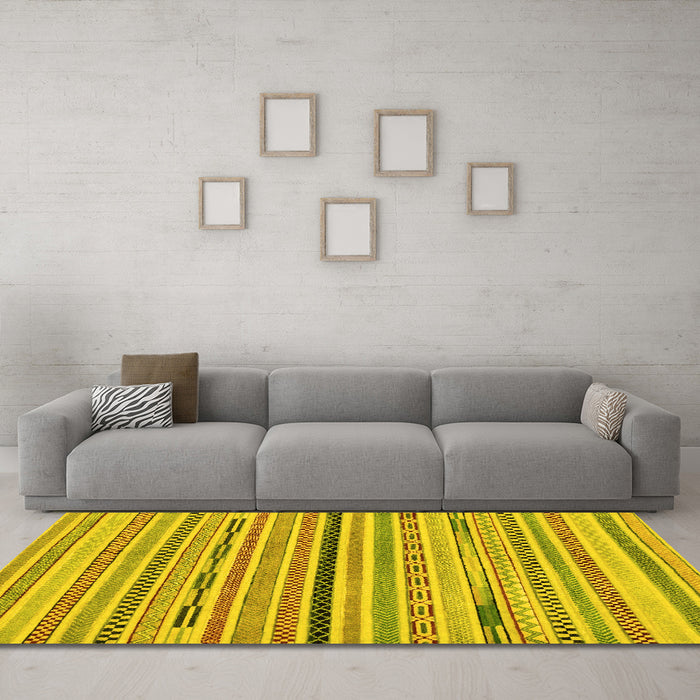 Machine Washable Abstract Yellow Modern Rug in a Living Room, wshabs2184yw