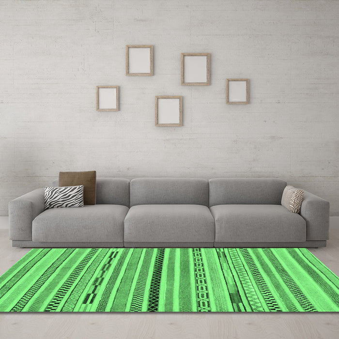 Machine Washable Abstract Emerald Green Modern Area Rugs in a Living Room,, wshabs2184emgrn