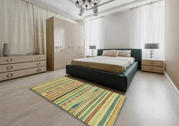 Abstract Metallic Gold Modern Rug in a Bedroom, abs2184