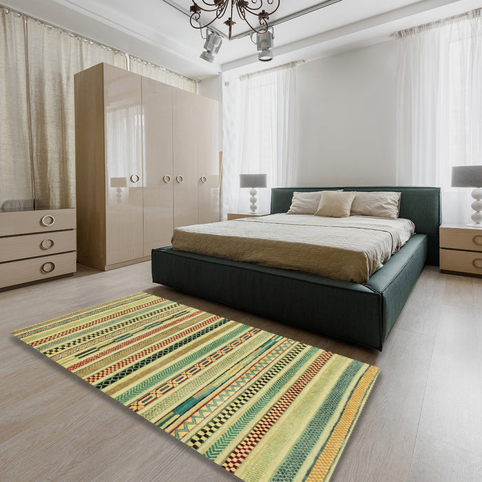 Abstract Metallic Gold Modern Rug in a Bedroom, abs2184