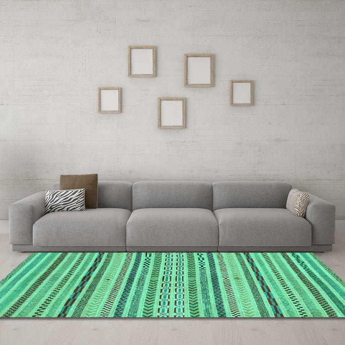 Machine Washable Abstract Turquoise Modern Area Rugs in a Living Room,, wshabs2185turq
