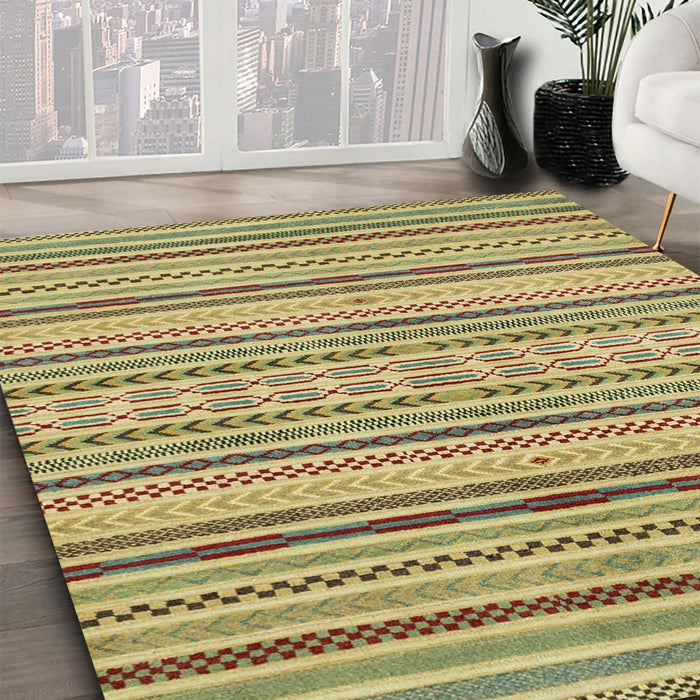 Abstract Metallic Gold Modern Rug in Family Room, abs2185