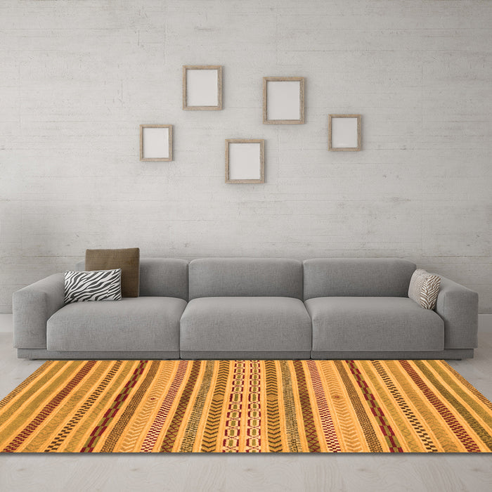 Machine Washable Abstract Orange Modern Area Rugs in a Living Room, wshabs2185org
