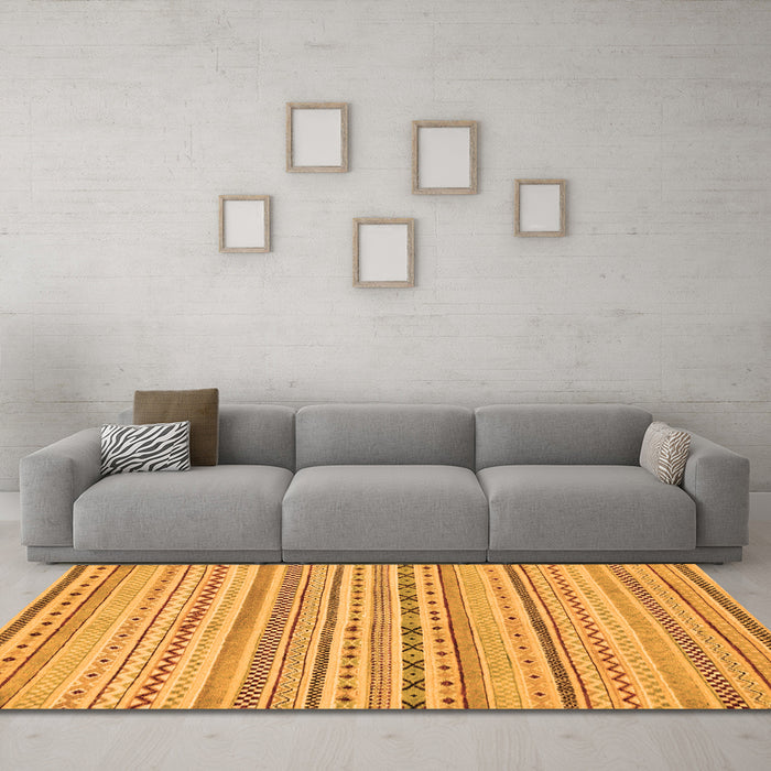 Machine Washable Abstract Orange Modern Area Rugs in a Living Room, wshabs2186org