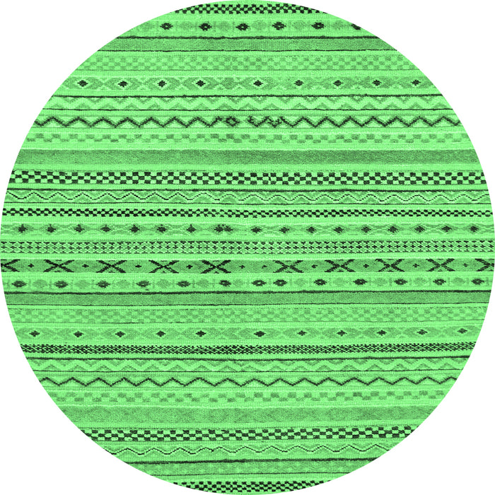 Round Machine Washable Abstract Emerald Green Modern Area Rugs, wshabs2186emgrn