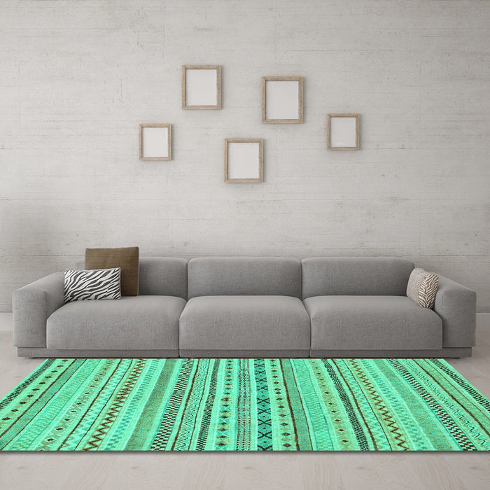 Machine Washable Abstract Turquoise Modern Area Rugs in a Living Room,, wshabs2186turq