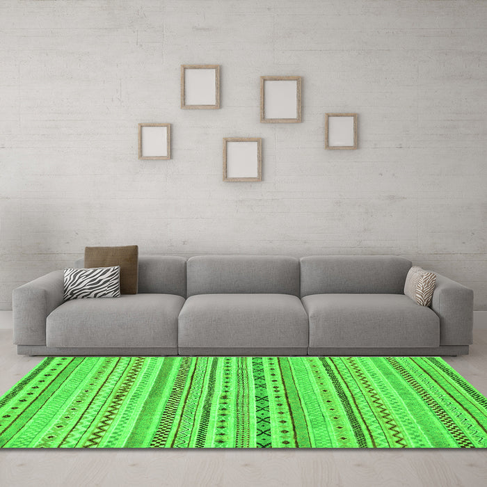 Machine Washable Abstract Green Modern Area Rugs in a Living Room,, wshabs2186grn